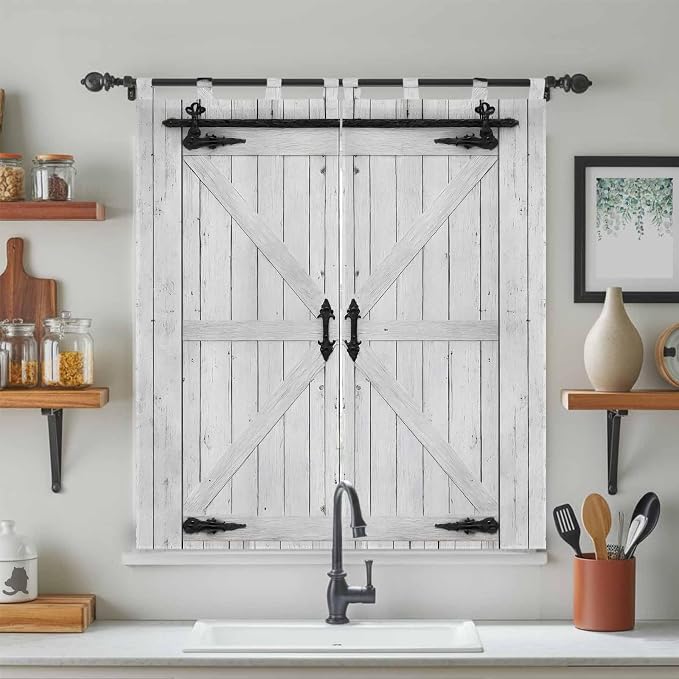 Farmhouse Wood Grain Bedroom Curtains 72 Inch Length, Window Curtains Tab Top