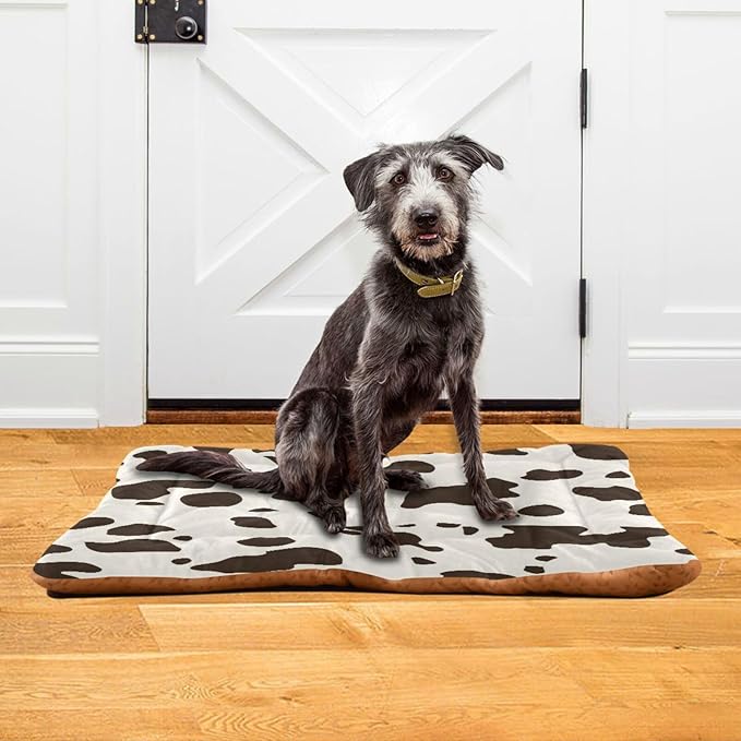 Cow Leopard Dog Bed Mat, Cat Crate Pad Non-Slip Washable Soft Fluffy Pet Kennel Floor Mat for Small, Medium, Large Dogs Cats, 24"x18"