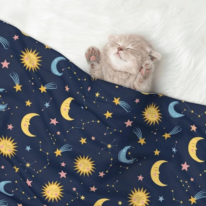 Pet Blanket for Car Rides Vet Visits, Colorful Stars, Two Sided Reversible Plush Design with Bumpy Dot Side Offers Comfort Home Piece On Go Travel