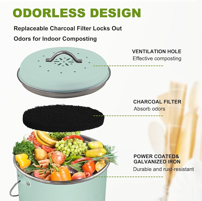 Kitchen Countertop Compost Bin, Odor Resistant Indoor Compost Bin
