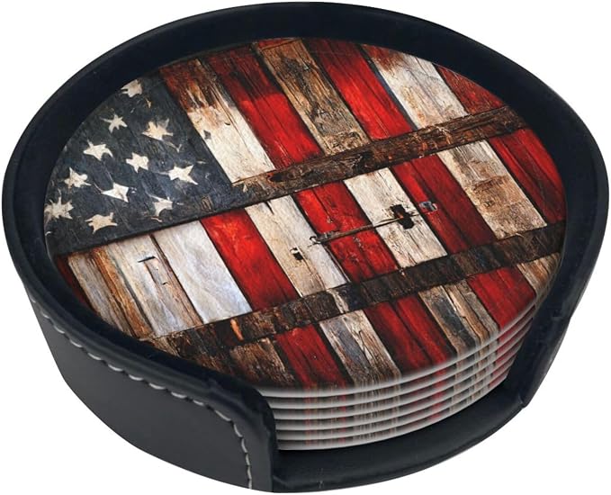 Rustic Barn Door Vintage American Flag Coasters