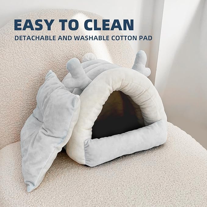 Guinea Pig Hideout, Warm Bed for Guinea Pig,Rabbits, Chinchillas, Cozy Small Animal Winter Shelter (Gray, Small)