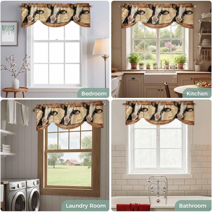 Farmhouse Cow Tie Up Valance Curtains