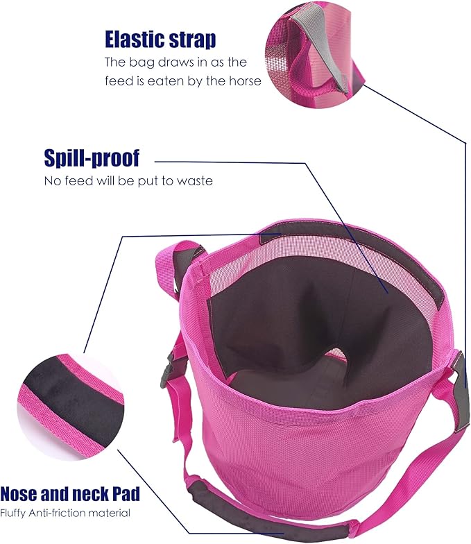 Horse Feed Bag for Grain - Heavy Duty Mesh Horse Feeder with Adjustable Strap,Comfort Neck Pad,Nose Pad Horse Muzzle Feed Bag(Medium,2PCSblue)