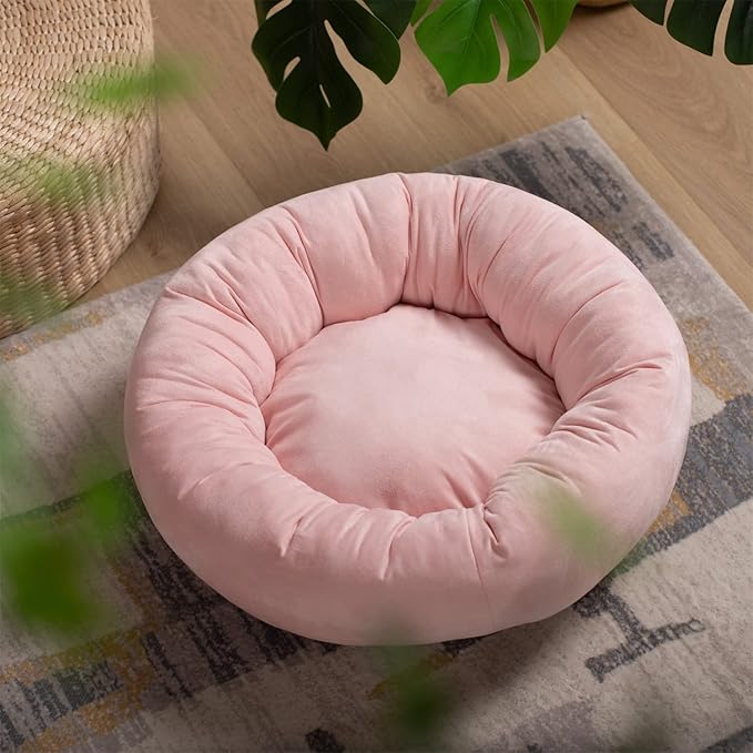 KASENTEX Round Dog Bed - Medium/Large Dogs, Donut Cat Bed - Anti Slip, Machine Washable (Pink, 27x27 Inches)