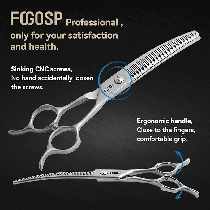 Save-effort Curved Chunkers Dog Grooming Scissors 7in Gradual tooth width Thinning Shears for Dogs Pet Cat Light Cutting Feel 23 Tooth 70% Thinning Rate Japan 440C