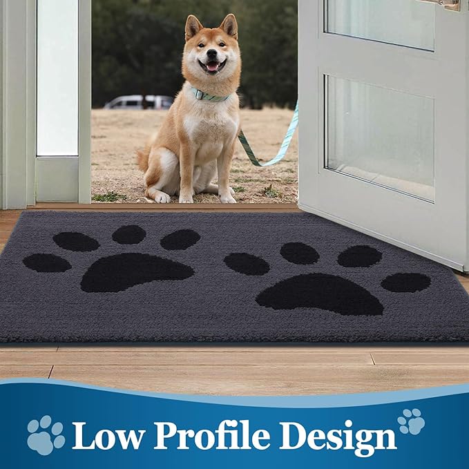 Buganda Dog Door Mat for Muddy Paws, Absorbent Dirt Trapper Washable Indoor Doormats, Non Slip Low-Profile Mud Mat for Dogs, Front Entrance Doormat for Inside Floor (40x32 Inches, Black)