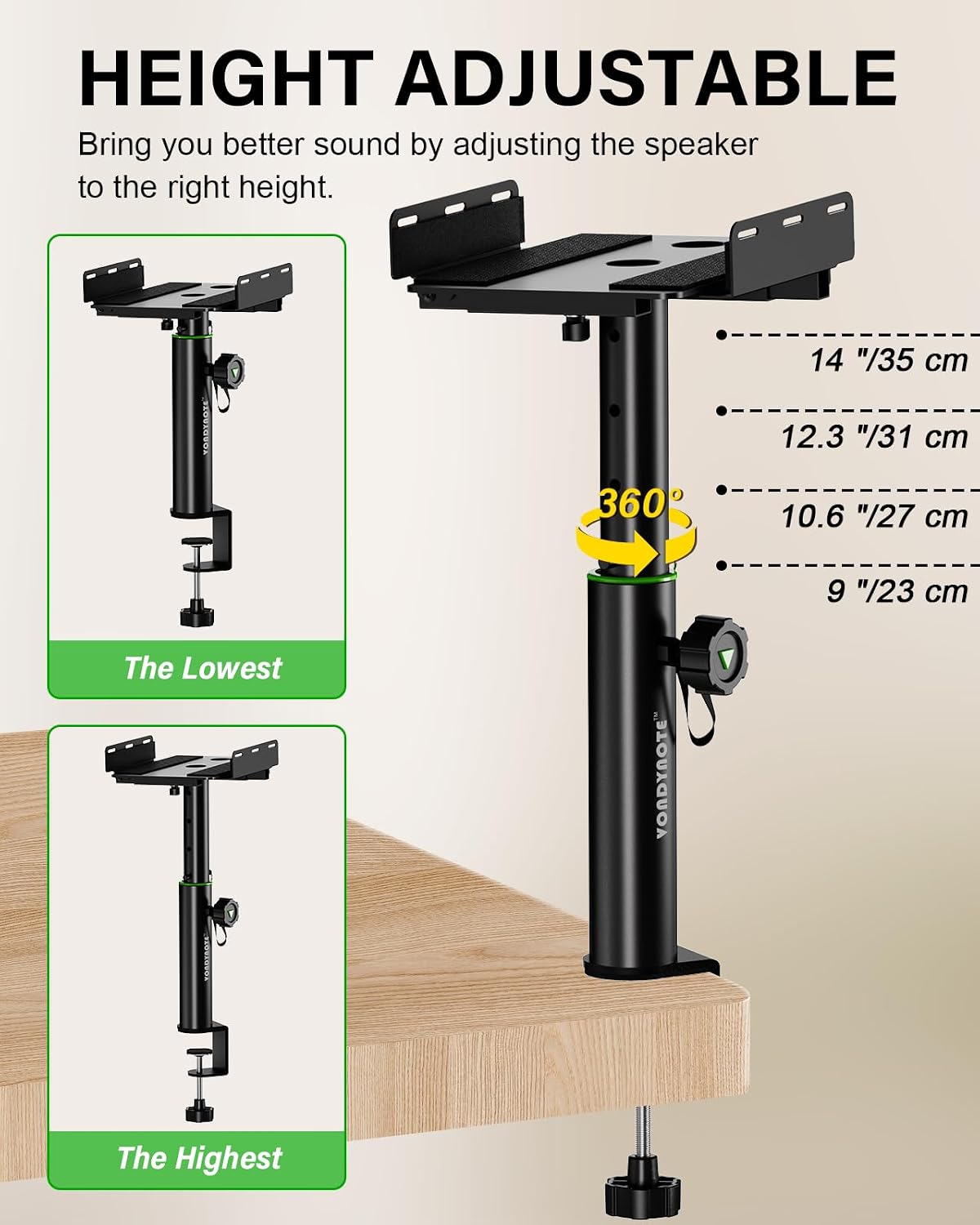 Vondynote Dual Side Clamp Desktop Studio Monitor Stands Against The Wall