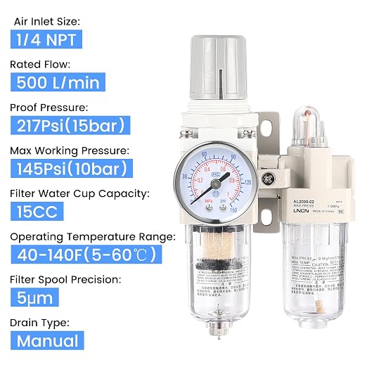 1/4 Inch NPT Compressed Air Filter Air Pressure Regulator Water-Oil Separator