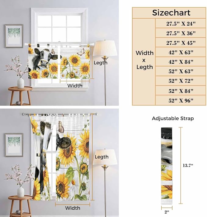 Retro Farmhouse Floral Kitchen Curtains 45 Inch Length, Short Cafe Window