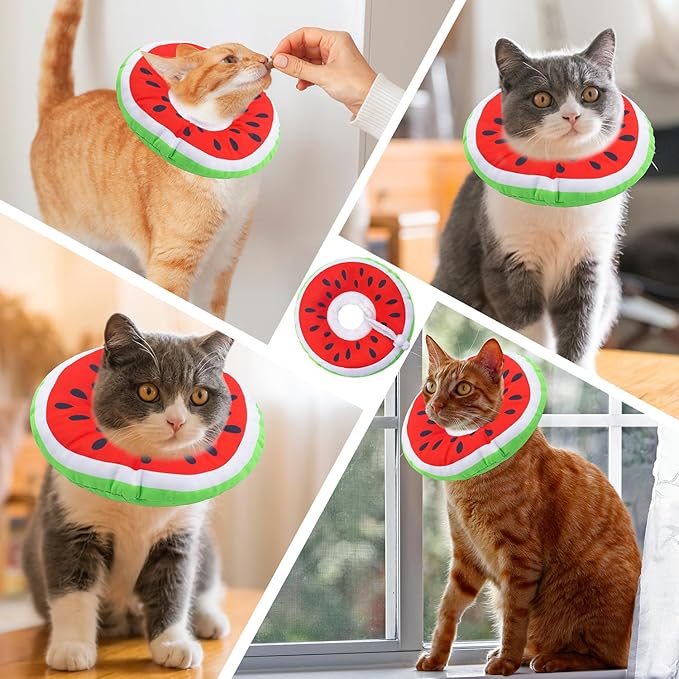 Cat Cone Collar Soft, Adjustable Cat Recovery Collars Kitten Cones to Stop Licking, Cute Donut E Collar After Surgery, Anti-Lick Wound Healing Elizabethan Collar for Kittens (Watermelon, Small)
