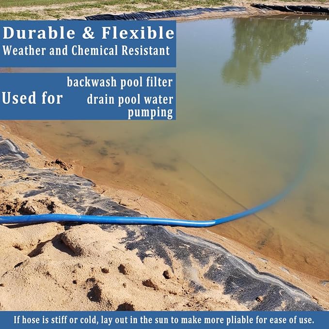 Pool Backwash Hose 1 1/2 inch × 25 ft Thicken Blue Water Discharge Pipe Lay