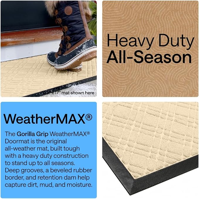 GORILLA GRIP 100% Waterproof All-Season WeatherMAX Doormat US Designed Natural