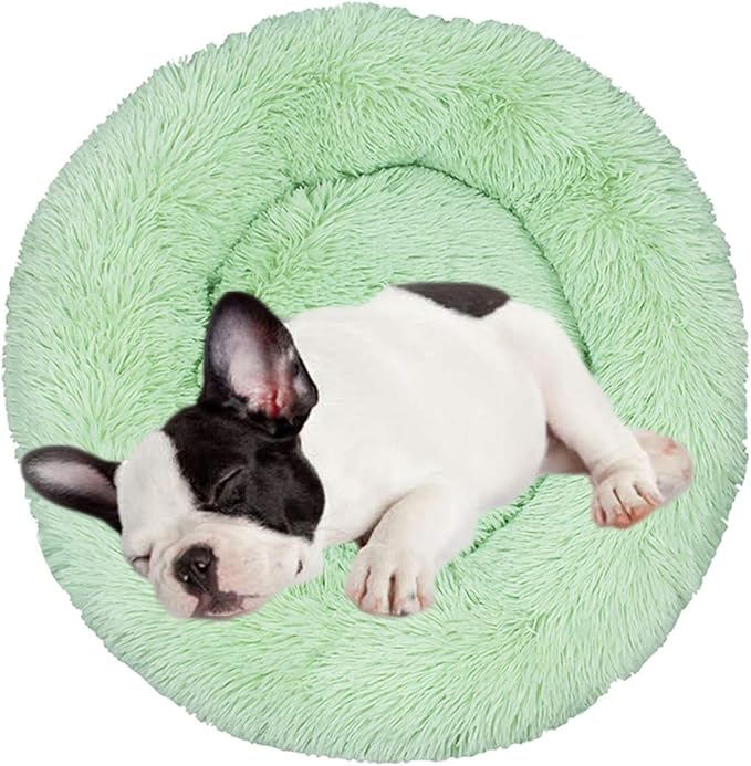 huraty Pet Dog Bed Plush Calming Bed, Fluffy Donut Round Pet Beds for Small Medium Large Dogs Cats, Anti-Slip & Anti-Anxiety, 28 Inch for Puppy and Kitties, Apple Green, L