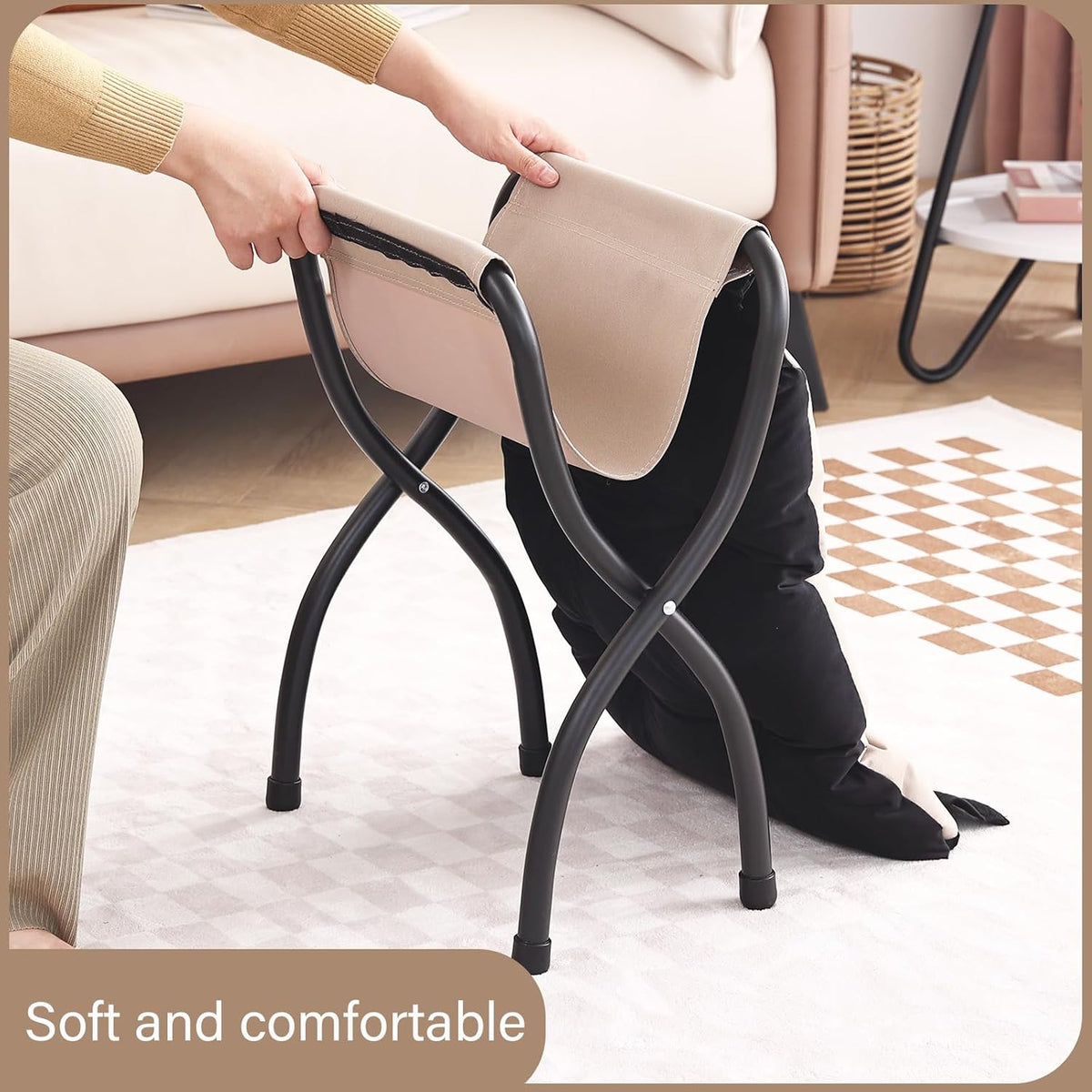 LITA Folding Ottoman, Foldable Footrest Stool, Portable Small Foot Stool for Couch, Collapsible Foot Rest Ottoman for Sofa, Accent Padded Ottomans for Lazy Chair, Living Room, Bedroom