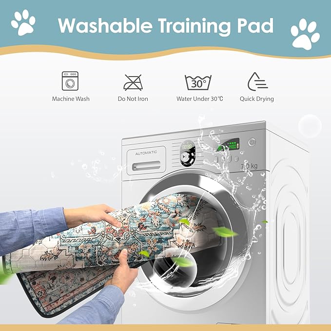 Washable Pee Pads for Dogs 2 Pack, 36" x 24" Reusable Puppy Pads Waterproof, Super Absorbent Dog Rugs, Leakproof, Dog Crate Pad, Playpen Mat, Whelping Pads, Blue Medallion