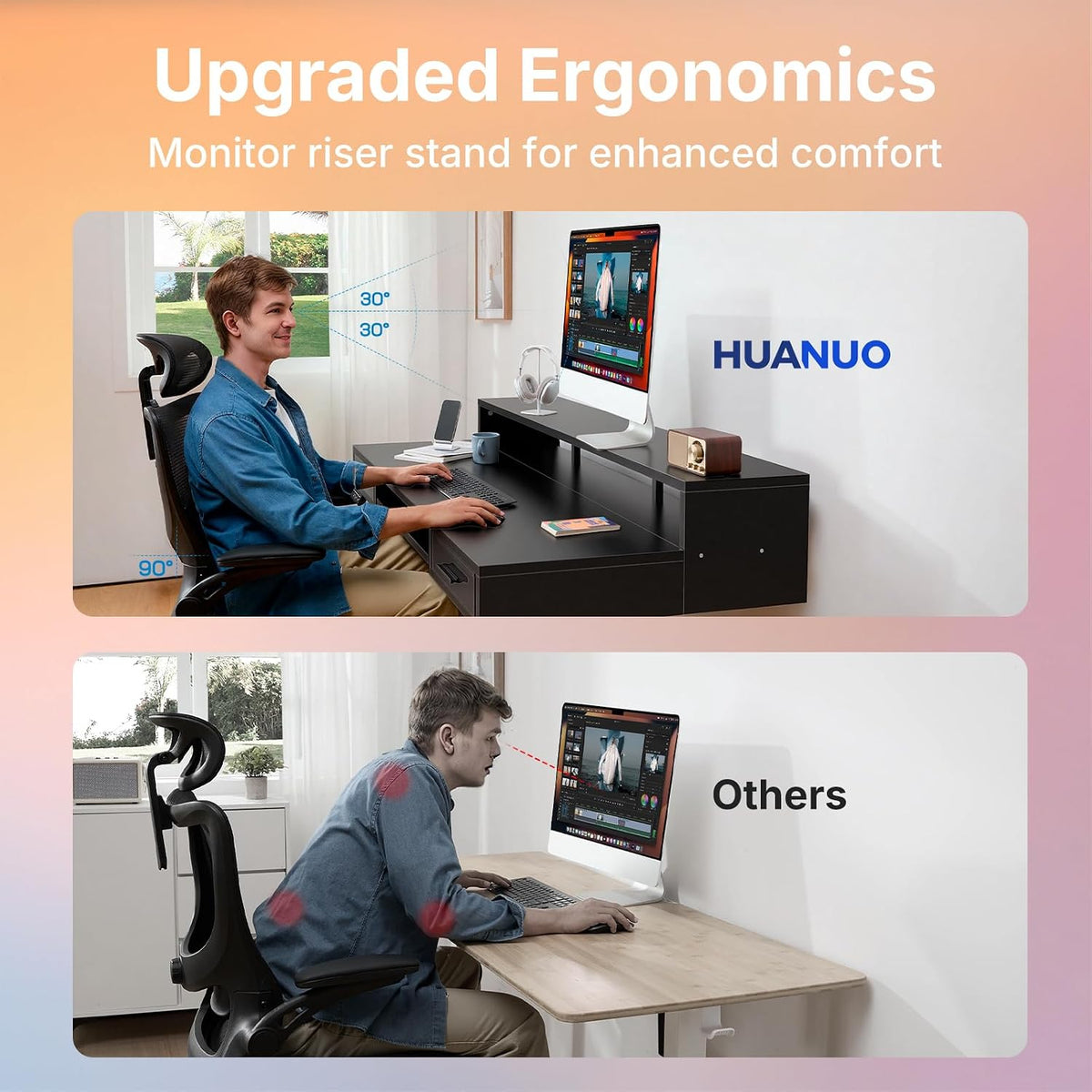 HUANUO 55″ X 26″ Electric Standing Desk with 2 Drawers &24.4″ Large Keyboard Tray, C-Clamp Mount Compatible, Adjustable Computer Desk for Office, Sit Stand Up Desk with 4 Height Presets, Black