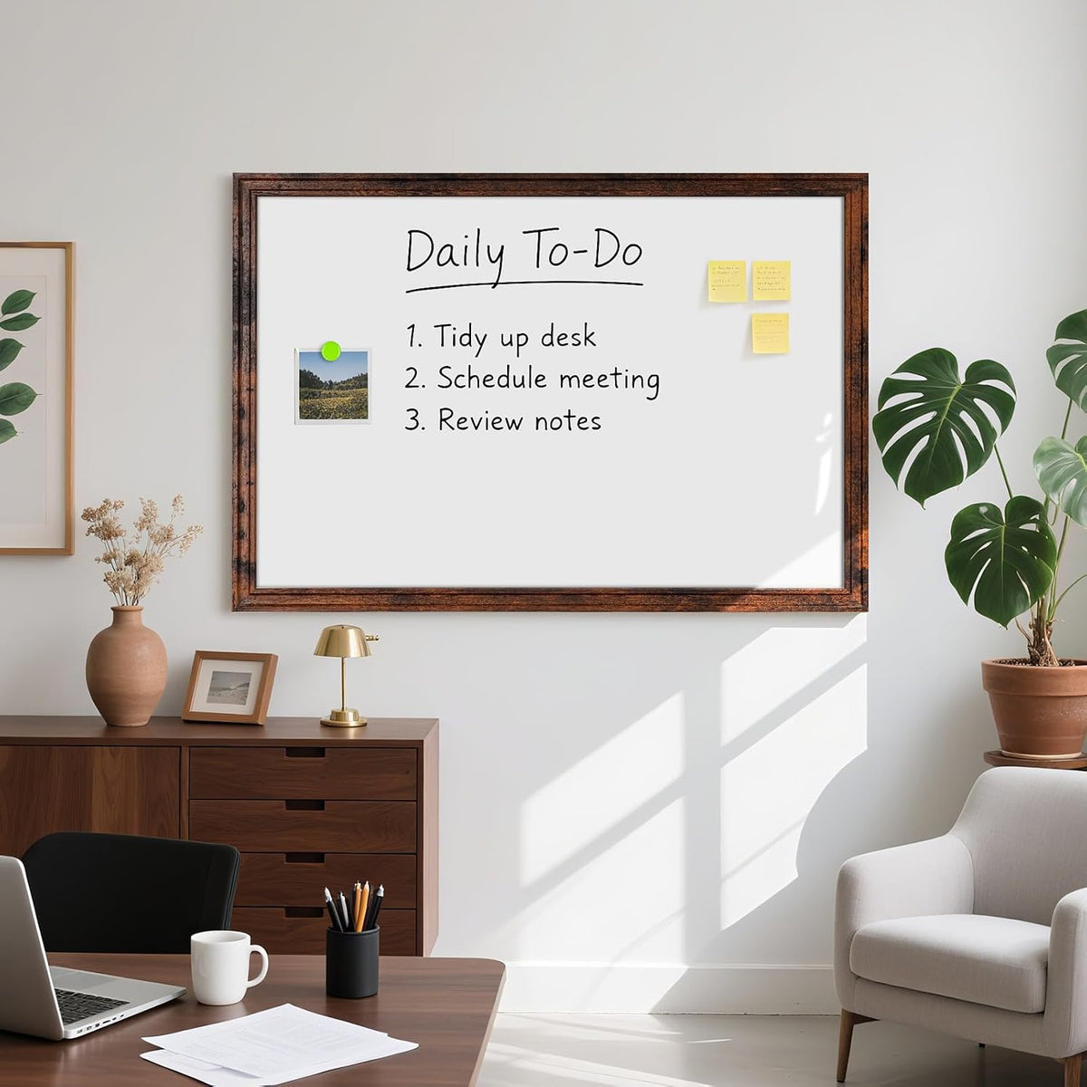 Large Dry Erase White Board for Wall, 48"x36", Brown White Wooden Frame