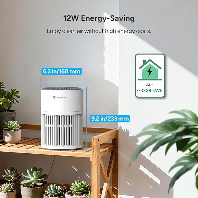 Dr.Prepare Air Purifiers for Bedroom,Quiet Air Purifier with 15 dB Sleep Mode & Night Light,H13 HEPA Washable Filter, 360°Air Inlet, 3 Timer 12W Design, Air Cleaner for Pet Dander,smoke