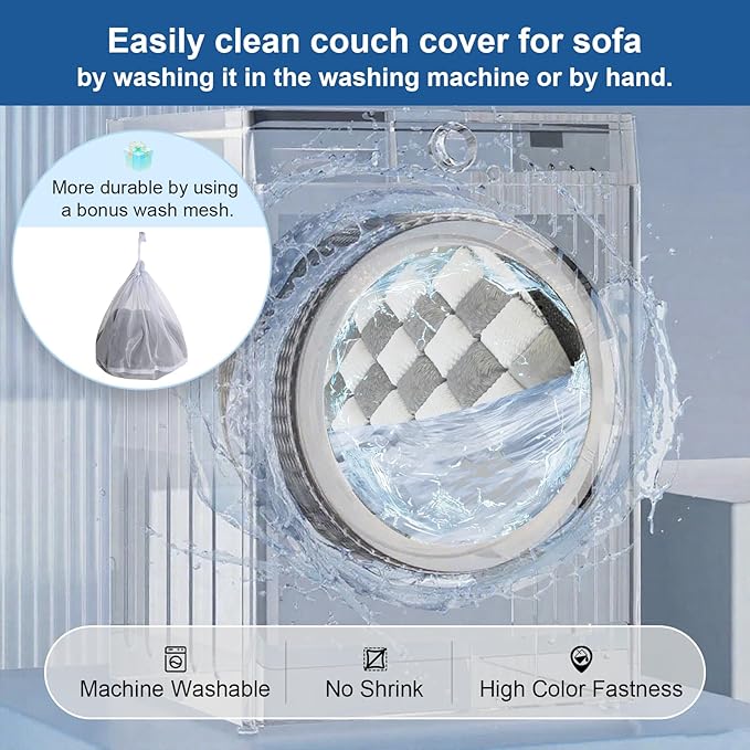 Dog Couch Cover for Washable, Non-Slip Plaid Square Sofa Cushion Protector, Soft, and Multi-Functional Pet Friendly Sofa Cover for Cats Dogs (27.6 x 70.9 inch, Grey)