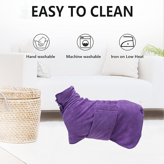 Geyecete Pineapple Grid Fast Drying Super Absorbent Dog Cat Bath Robe Towel - Purple, XL