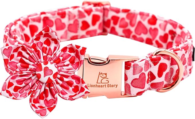 Lionheart glory Valentine's Day Dog Collar with Flower Dog Collars Red Hearts Dogs Collar with Bowtie for X-Small Dogs Puppy Spring Puppy Pet Collars Bows