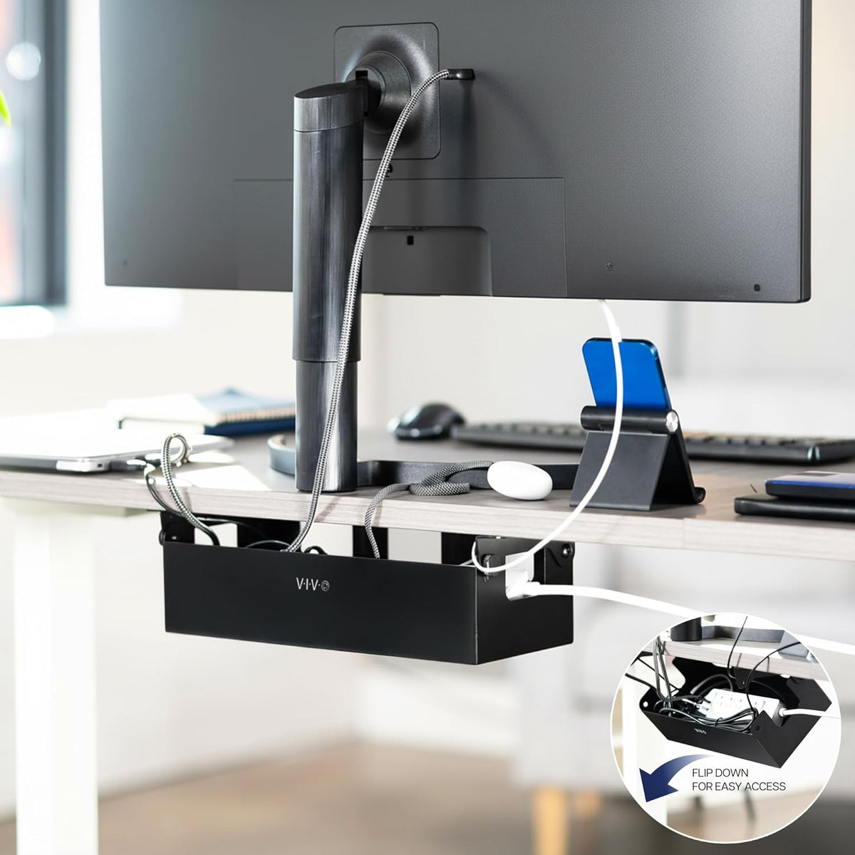 VIVO Black Flip-Open 16 in Cable Management Box, Desk-ACCBM1