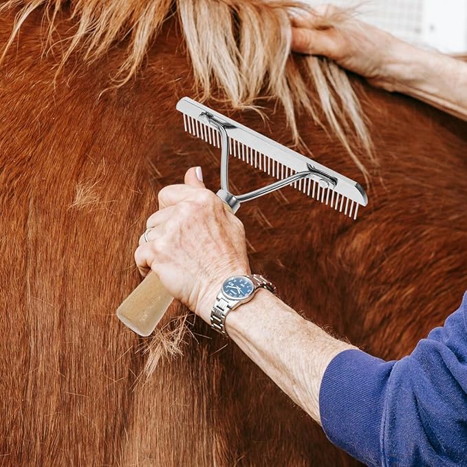 iplusmile Horse Hair Comb with Wooden Handle Ergonomic Non-Slip Pet Grooming Brush for Horses and Dogs Shedding Fur Removal Durable Cleaning Accessory 6.29 Inch