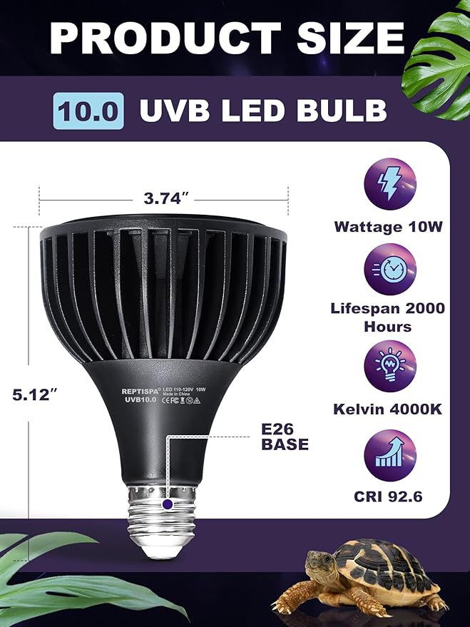 LED UVB Light for Reptiles, 10W 10.0 LED UVA UVB Lamp, Reptile UVB Bulb for Bearded Dragon Lizard Gecko Snake Turtle, Provide Sufficient UVB Exposure Tropical & Desert Reptiles