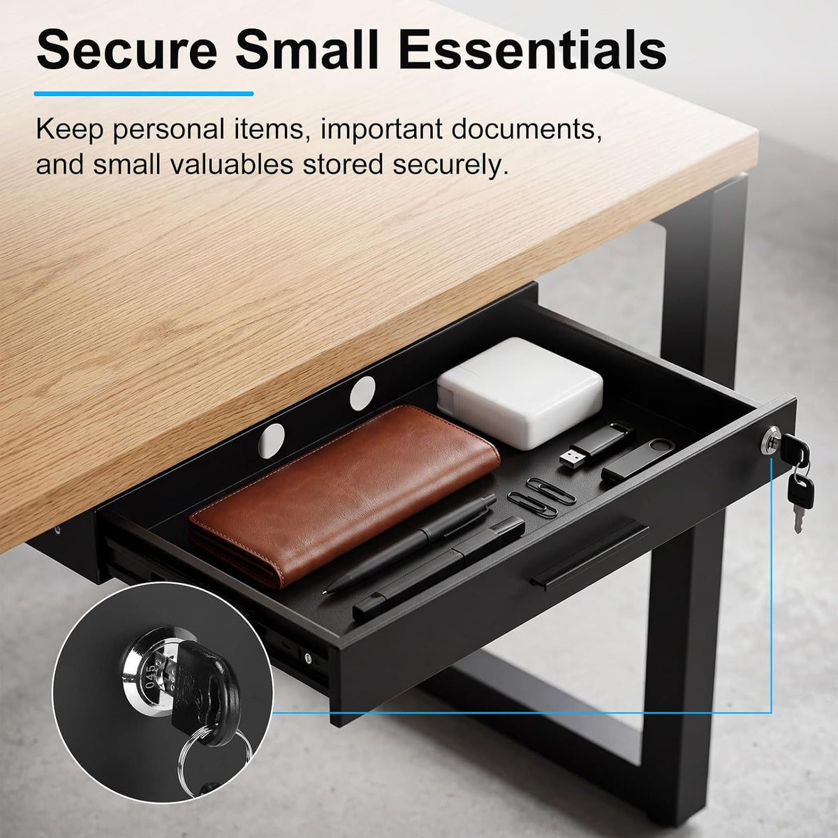 Menkxi 20'' x 9'' Under Desk Drawer Slide Out Storage Organizer, Black