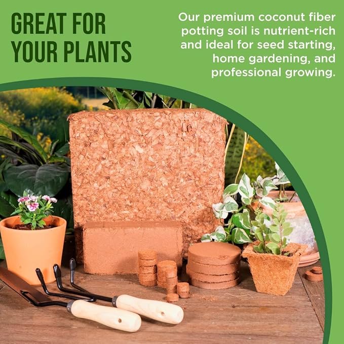 Coco Coir Husk Chips 1-Pack – 2.4 Cu. Ft. Compressed Coconut Coir Bricks, 10 lb. Natural Substrate for Indoor & Outdoor Use, Orchid Bark Alternative, Orchid Potting Mix, Indoor Plant Soil