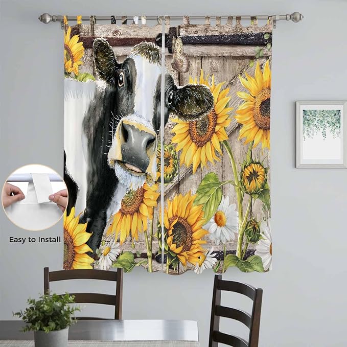 Retro Farmhouse Flower Living Room Curtains 84 Inch Length, Window Curtains Tab