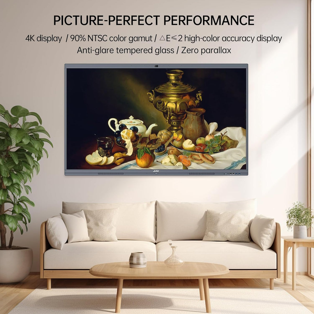 JAV 65" Smart Board Pro Google EDLA Certified 4K UHD Interactive Whiteboard for Classroom Office All-in-One Touchscreen Display with 48MP AI Camera 100W Soundbar Android 14 8+128GB Wall Mount Included