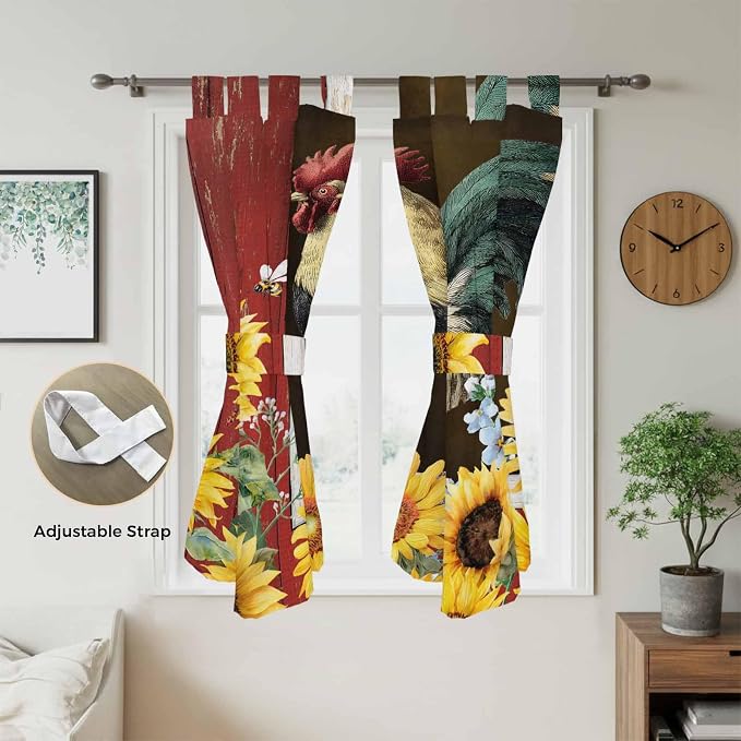 Chicken Sunflowers Bedroom Curtains 72 Inch Length, Window Curtains Tab Top