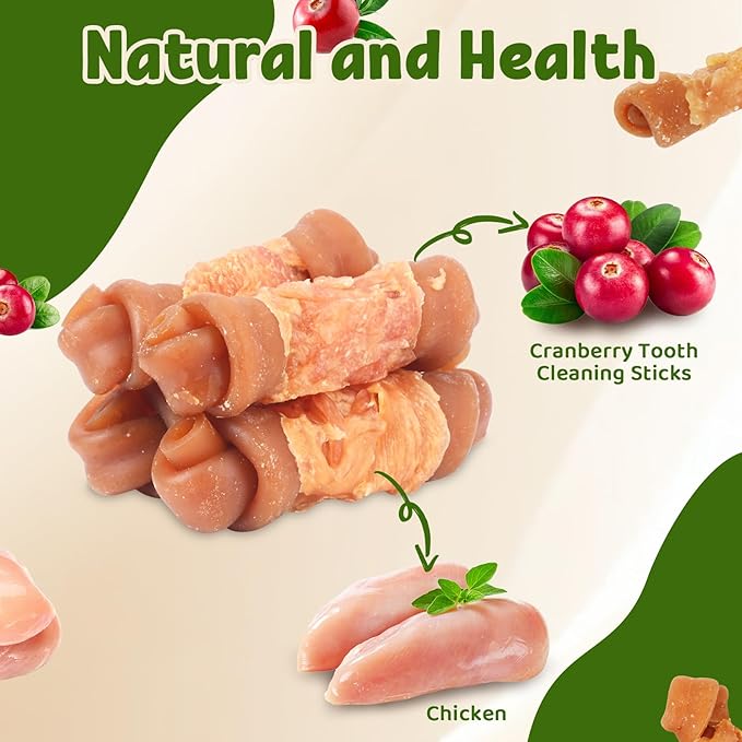 Chicken Wrapped Dog Treats with Cranberry & Peanut Butter – Natural Chewy Bone Long Lasting Snacks for Medium to Large Dogs 4.5" 227g/0.5lb