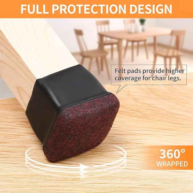 Ezprotekt 8 Pcs Extra Large Square Chair Leg Floor Protectors, Silicone Felt