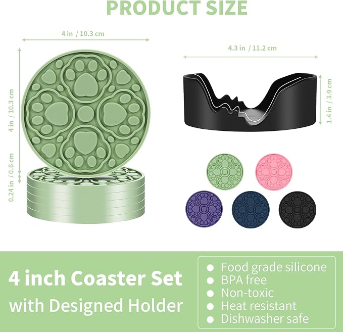 Green Silicone Coasters Set of 6