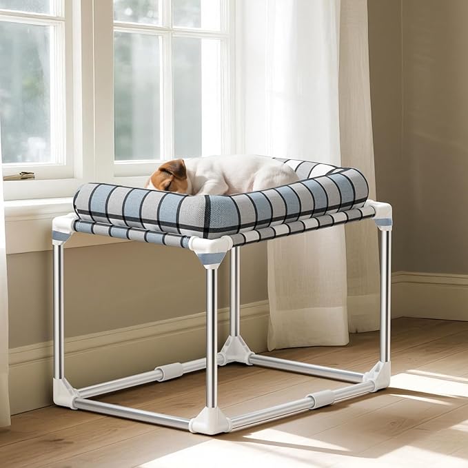 Bedside Cosleeper Dog Cat Bed - Height Elevated Dog Bed with Bloster Extension Attached to Human Bed Dog Cat Window Perch Bedside Lounge Elevated Dog Bed with Pillow (26 x 20 x 20 Inch)