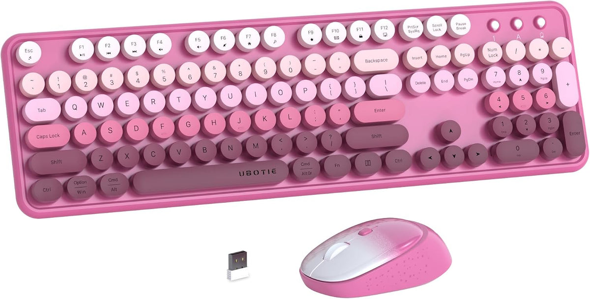 UBOTIE Colorful Computer Wireless Keyboard Mouse Combo (Rosy Gradient)