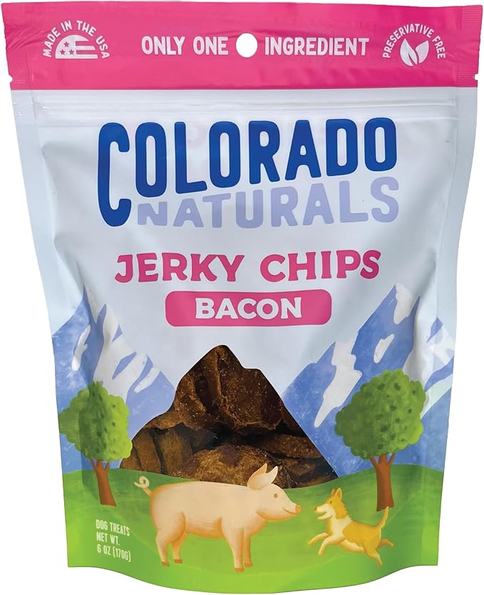 Colorado Naturals Bacon Jerky Chips Dog Treats, 6 oz – All-Natural, Made in USA, No Fillers or Preservatives – Great Source of Protein