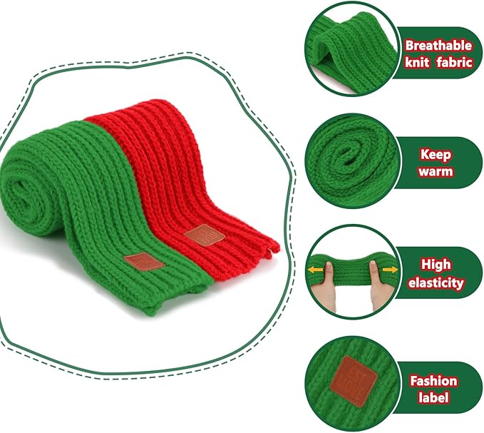 BWOGUE 2-Piece Winter Dog Knitted Scarf & Dog Neck Warm Bandanas with Red and Green Patterns for Medium/Large Dogs - Winter Warm Holiday Scarf Pet Accessories (Red, Green)