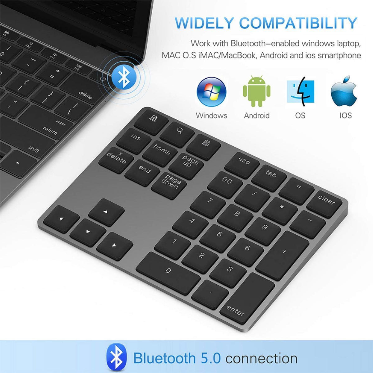Lekvey Bluetooth Number Pad, Aluminum Rechargeable Wireless Numeric Keypad