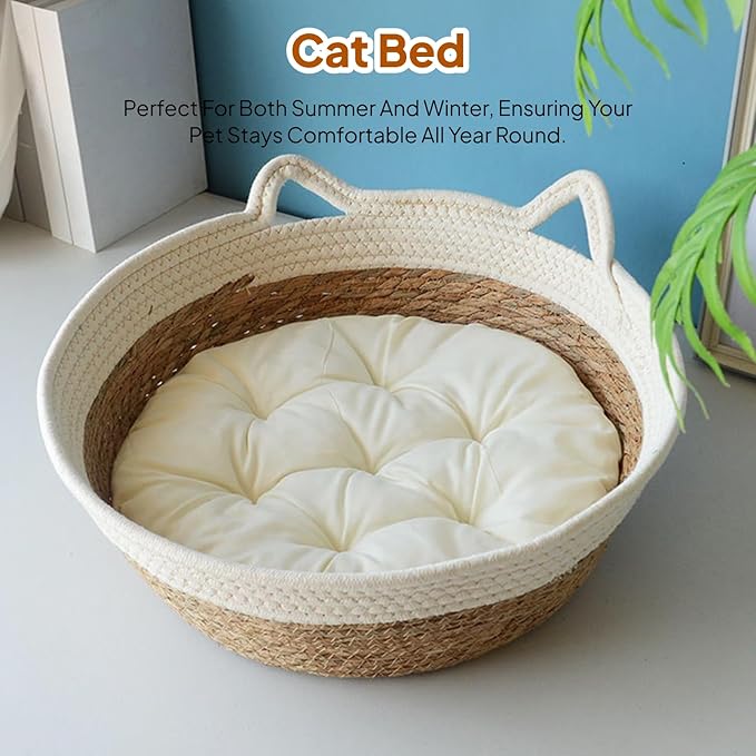 Cat Bed Basket Dog Bed Breathable Winter Summer Durable Washable Round Furniture Protection Pet Scratching Sleeping Bed, Large