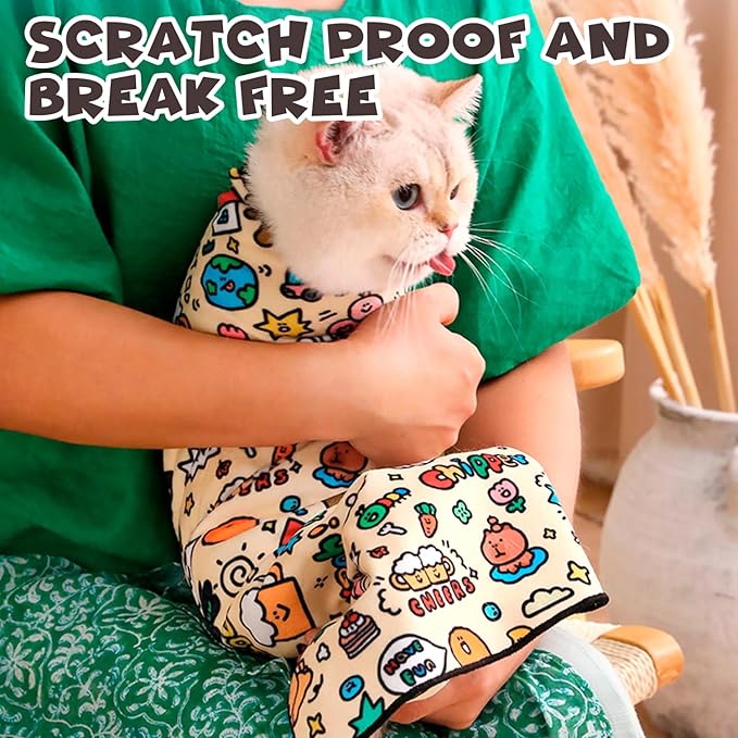 Cat Grooming Wrap, Self-Adherent Soft Cat Blanket to Wrap, Nail Clipping, Anti-Bite, Anti-Scratch, Anti-Escape Calming Wrap (Ocean, 10-13 lbs)