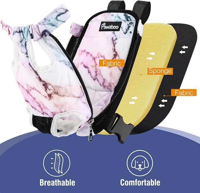 Pawaboo Adjustable Dog Carrier Purses, Pet Front Cat Travel Bag Dog Carrier Purses for Traveling Hiking Camping, Legs Out, Easy-Fit for Small Medium Dogs, XL, Purple Marble