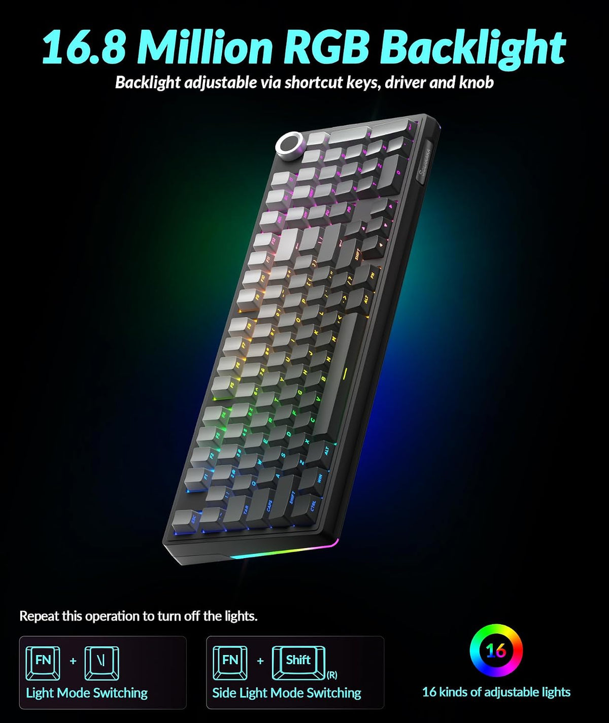 SOLAKAKA KI99 Pro 96% Wireless Mechanical Keyboard, RGB Gaming Keyboard, Hot-Swappable Pre-Lubed Switches, Gasket Structure Creamy Keyboards (Gradient-Black, Non-Silent Version)