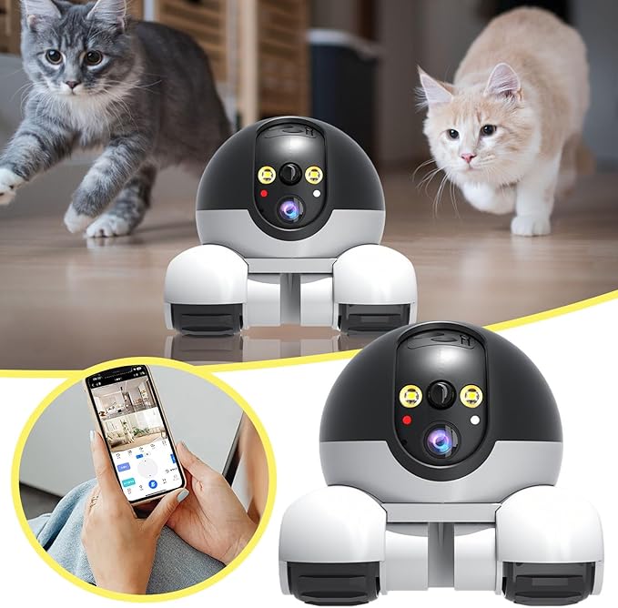 Security Indoor Camera 1080P Dual Lens,Movable Robot Camera on Wheels Movable with 2-Way Talk,Distance Bot with Night Vision, App Control for Home Security/Cats/Dogs/Elderly