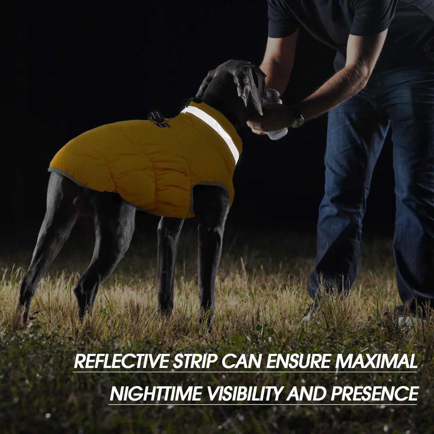 FUAMEY Dog Coat for Large Dogs,Waterproof Dog Winter Jacket with Harness Built in Puppy Cold Weather Coats Reflective Pet Vest with Zipper Warm Fleece Dogs Snowsuit Windproof Yellow XL
