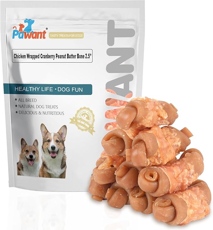 Dog Chewing Bone Chicken Wrapped Cranberry Peanut Butter Bone Dog Treat Snacks Teeth Cleaning 2.5" 454g