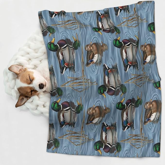 Two Sided Pet Cuddler Blanket for Anxiety Calming, Beauty Mallard Ducks Hunting, Reversible Plush Design with Bubble Dot Pattern Provides Familiar Surface Anywhere